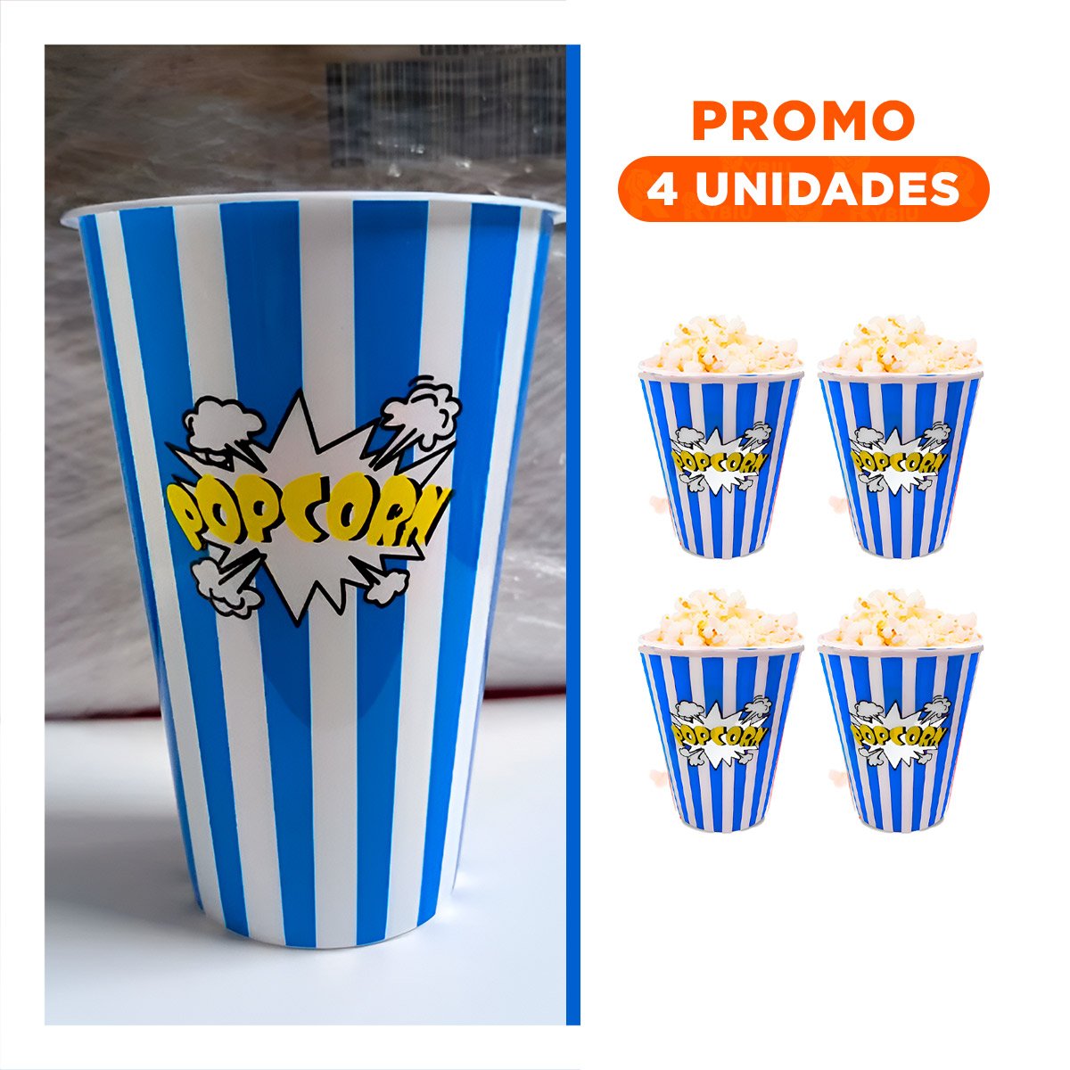 PACK4 BALDE DE SNACK COLOR AZUL CON BASE DE SEGURIDAD DE MUCHA CARGA REAL Y+REGALO STICKER - 1