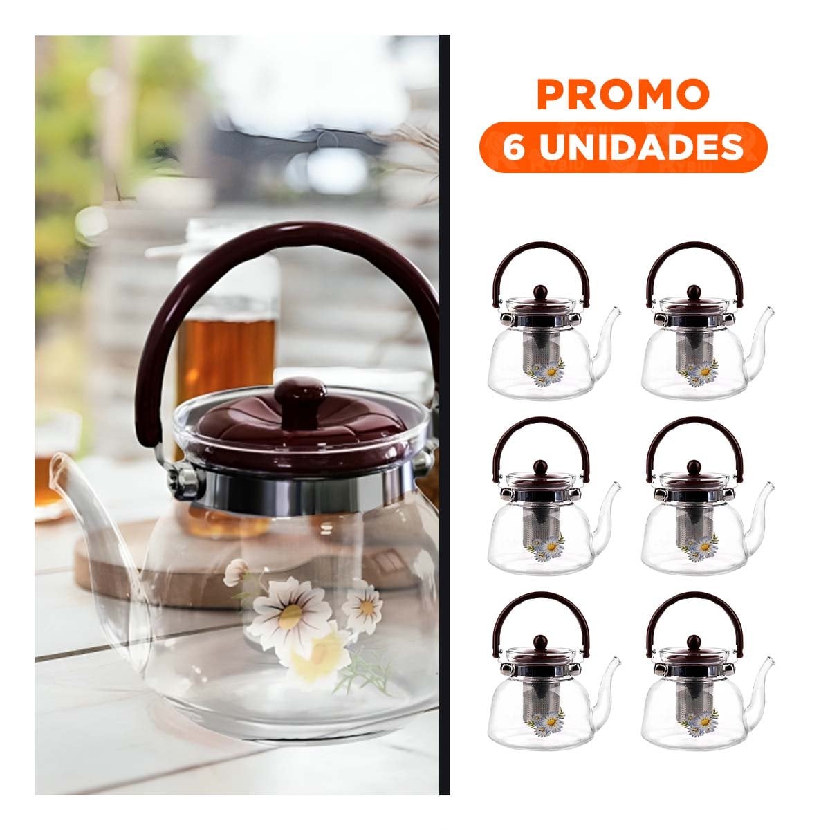 PACK6 RECIPIENTE TRANSPARENTE 1100ML CON TAPA GUINDA PARA HIDRATACION DIARIA - 1