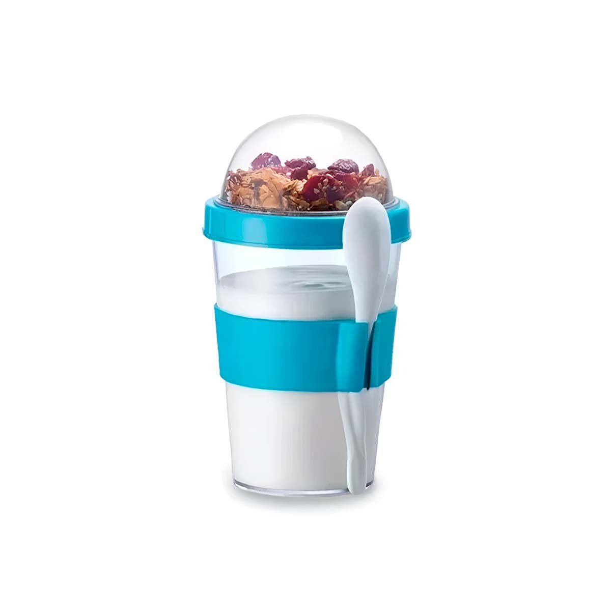 PACK12 TAZA PARA SNACK DIARIO 350 ML CON CUCHARA CELESTE PRACTICO Y+REGALO STICKER - 2
