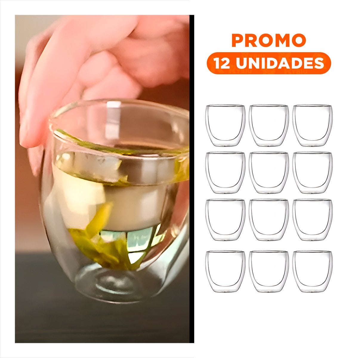 PACK12 LED VASO DOBLE CAPA 460 ML TRANSPARENTE PIEZA ELEGANTE HOGAR Y+REGALO STICKER - 1