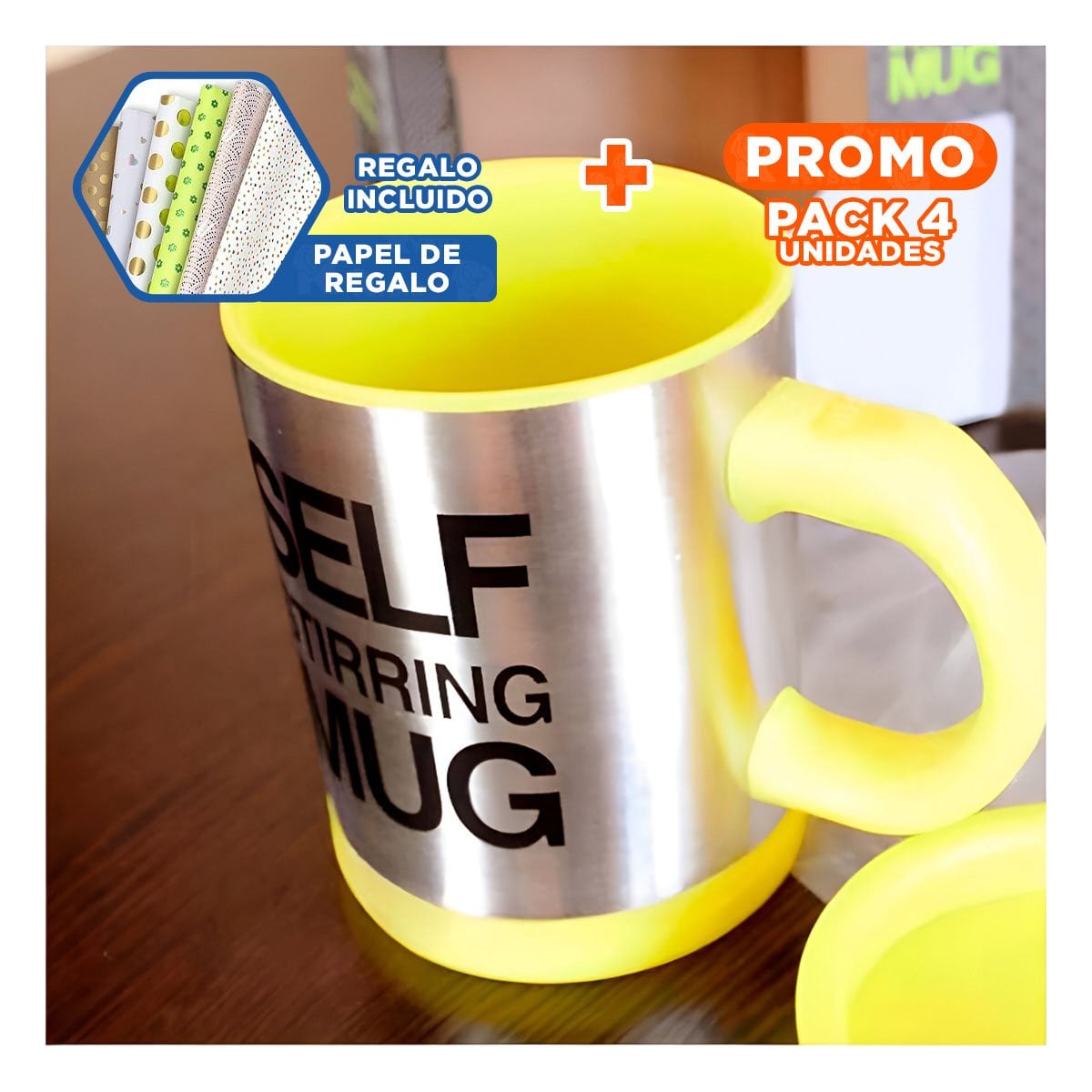 PACK4 MEZCLADOR PORTATIL ELECTRICO 400 ML CON 2 PILAS AAA AMARILLO Y+PAPEL REGALO - 1