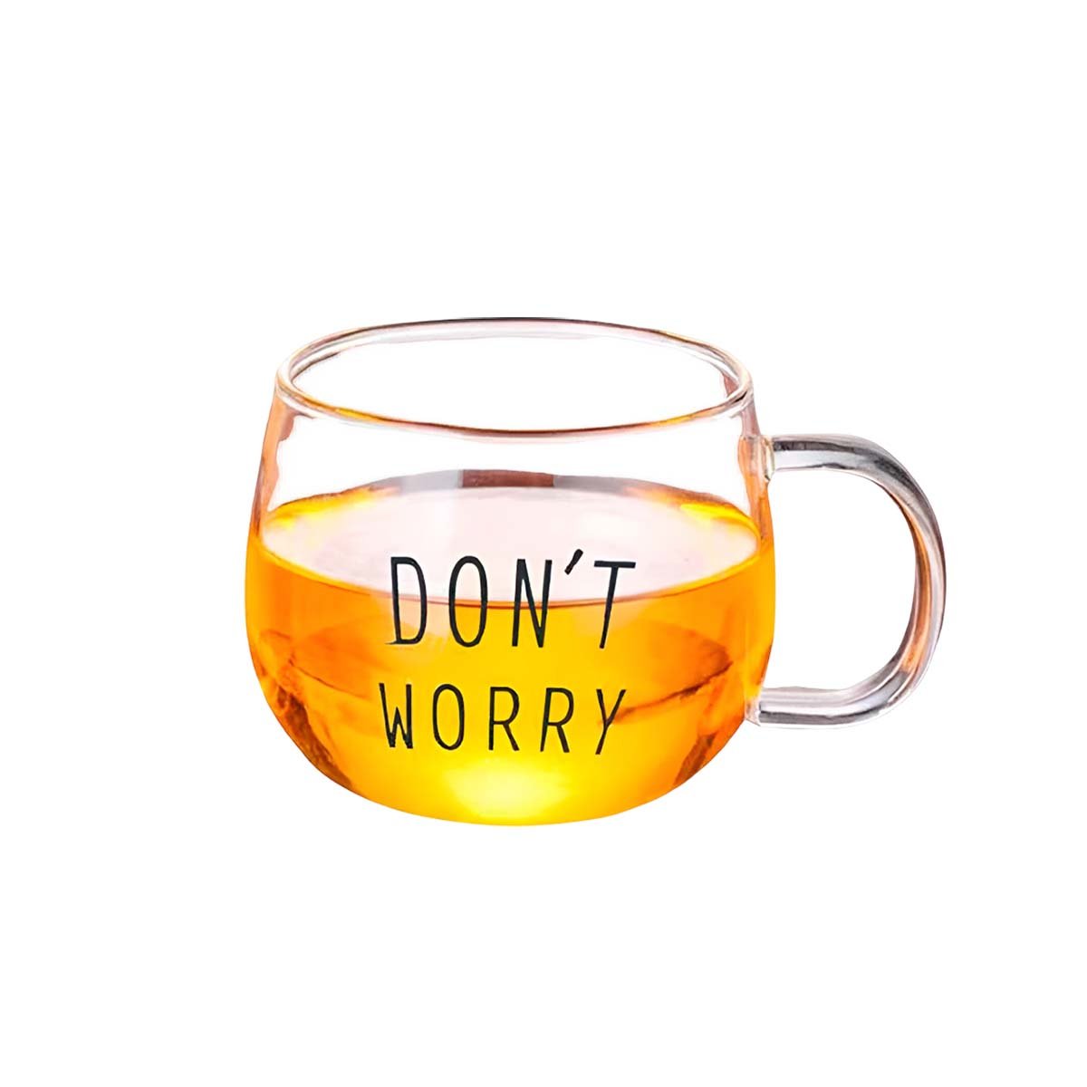 PACK2 TAZA 350 ML FRASE DONT WORRY EN VIDRIO TRANSPARENTE DECORATIVA Y+REGALO STICKER - 2