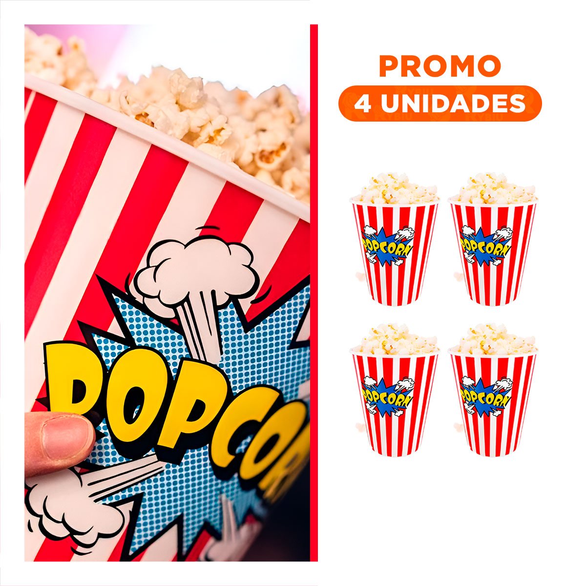 PACK4 BALDE DE SNACK COLOR ROJO CON BASE DE SEGURIDAD DE MUCHA CARGA REAL Y+REGALO STICKER - 1