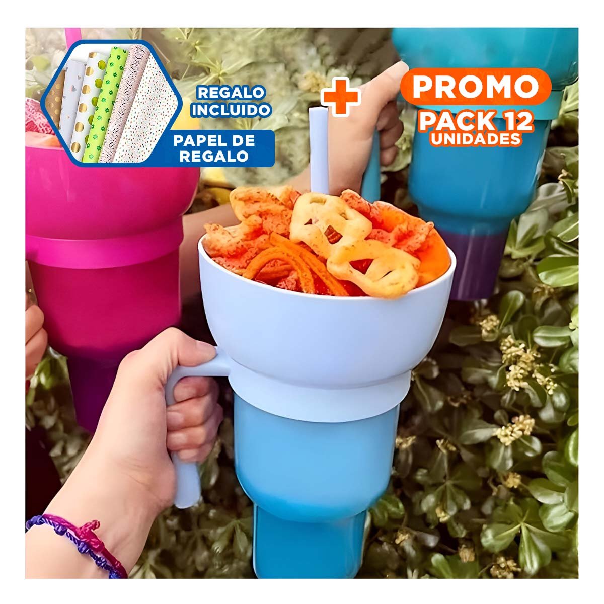 PACK12 TAZA 2 EN 1 CON CUERPO ABS COLOR CELESTE PARA REUNIONES INFORMALES Y+PAPEL REGALO - 1