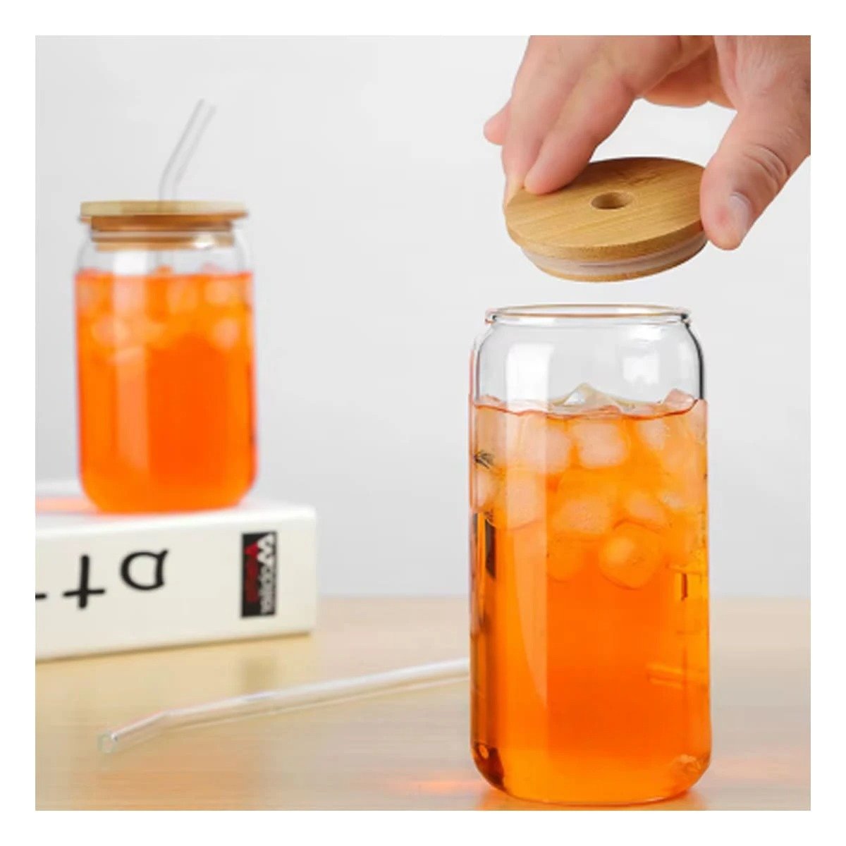 PACK2 CONTENEDOR MODERNO DE VIDRIO 500ML CON TAPA Y SORBETE - 3