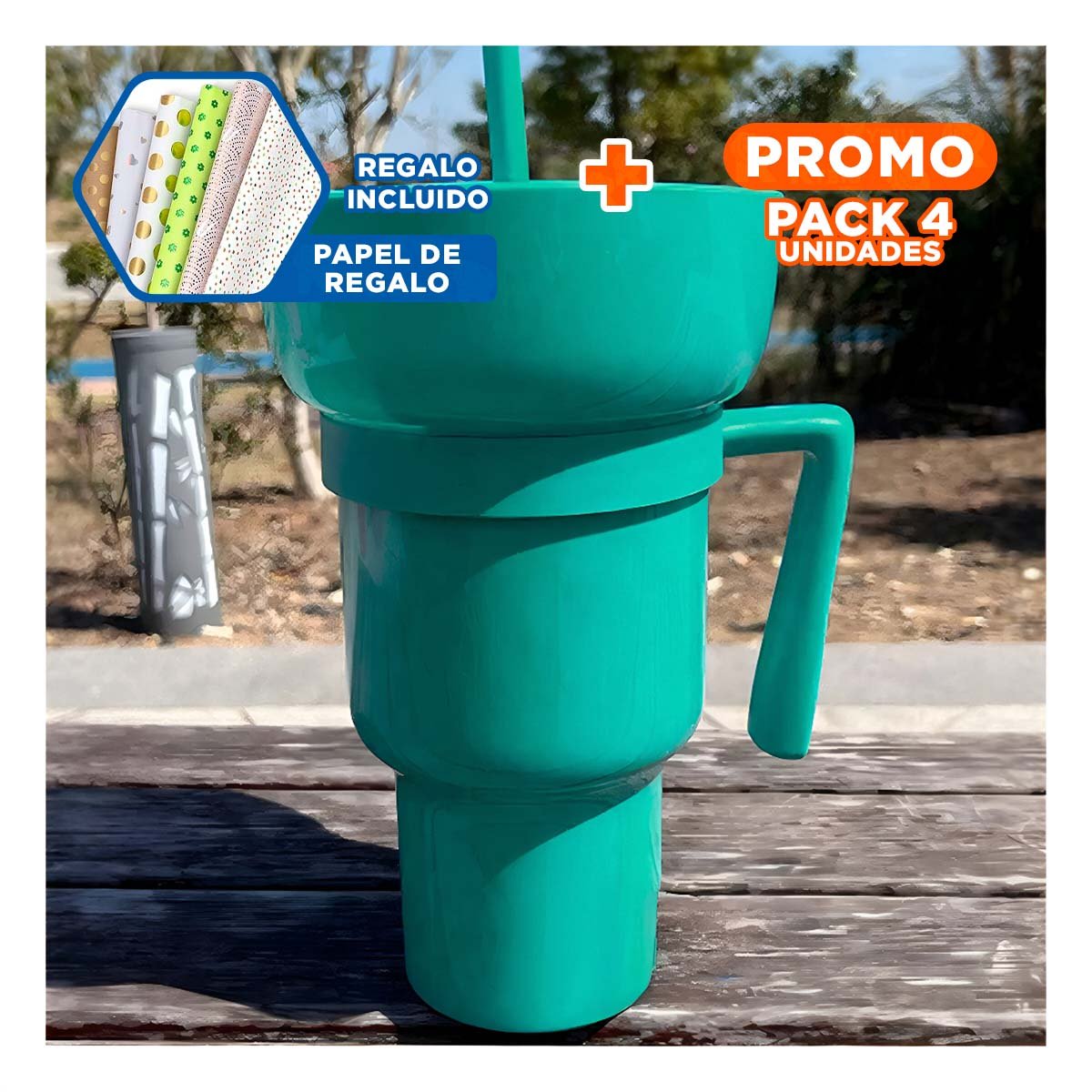 PACK4 VASO 2 EN 1 CON ACABADO VERDE Y FABRICACION ABS PARA USO FAMILIAR Y+PAPEL REGALO - 1