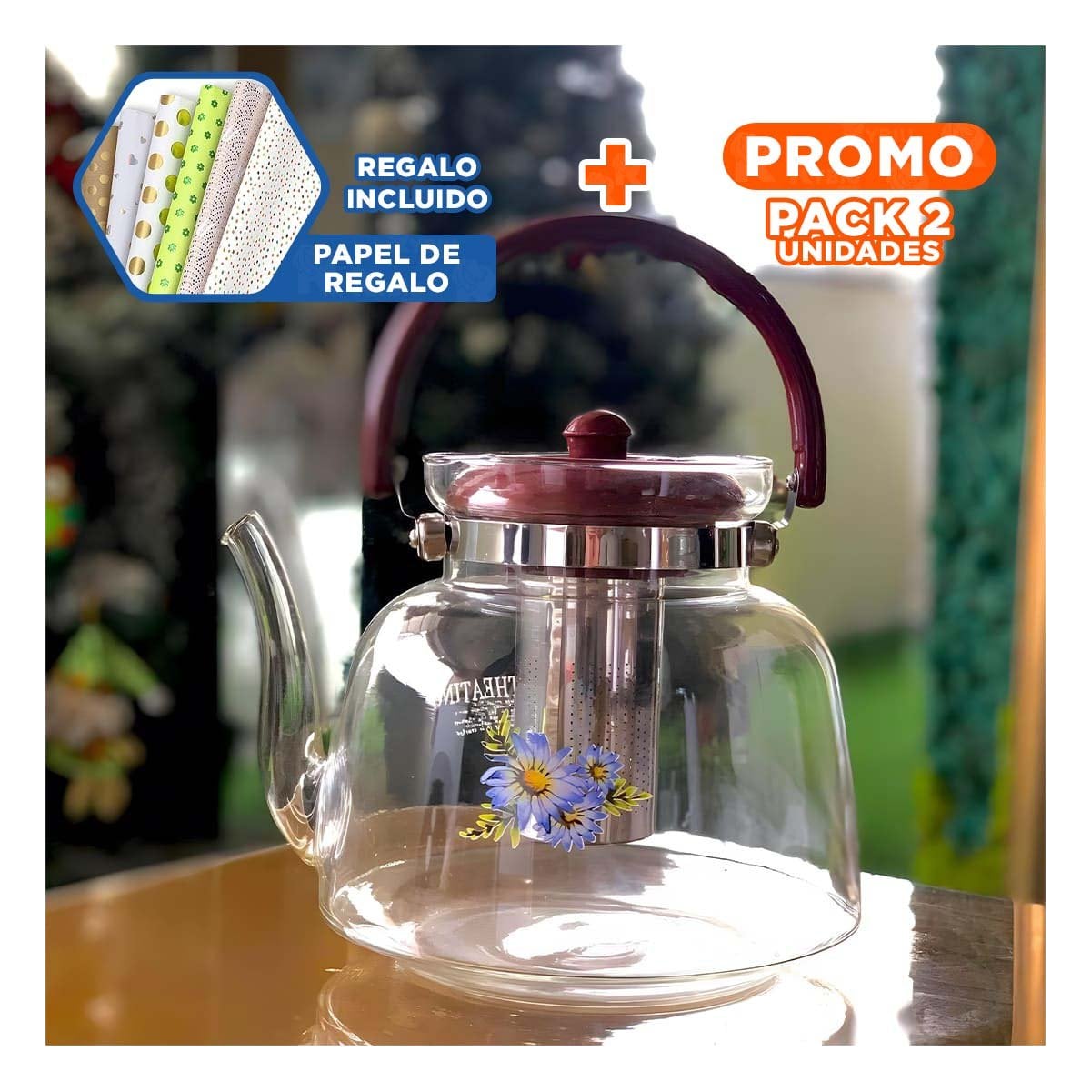 PACK2 JARRA TRANSPARENTE 1100ML CON DETALLE GUINDA PARA ORGANIZACION EN COCINA Y+PAPEL REGALO - 1