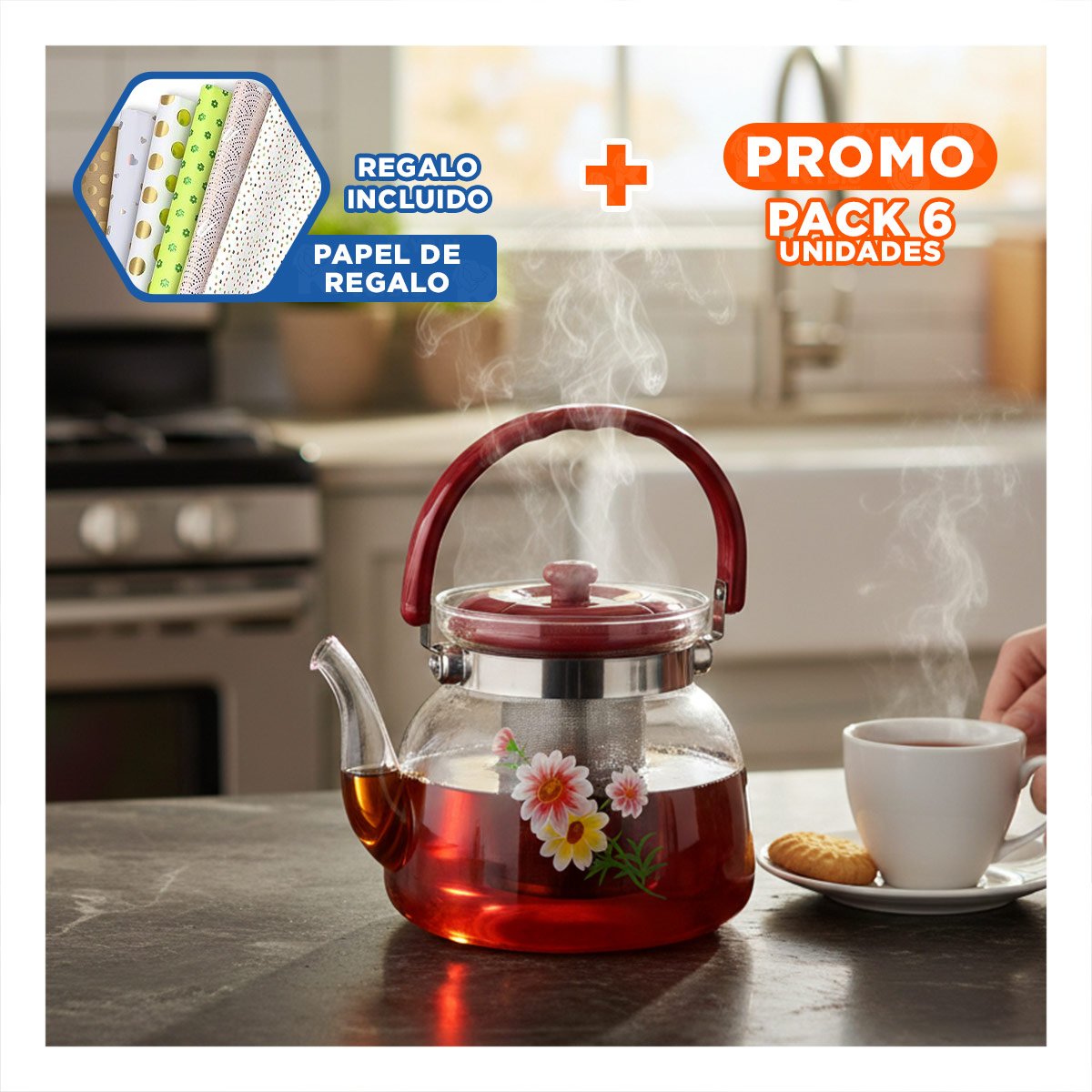 PACK6 ENVASE MULTIUSO PARA HOGAR Y OFICINA 1400ML GUINDA Y+PAPEL REGALO - 1