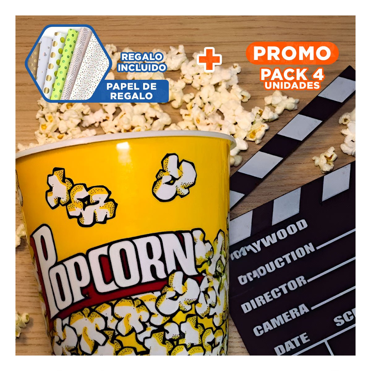 PACK6 BALDE DE SNACK AMARILLO 7CMX17CM DE ESTETICA MODERNA PARA LOS PADRES Y+PAPEL REGALO - 1