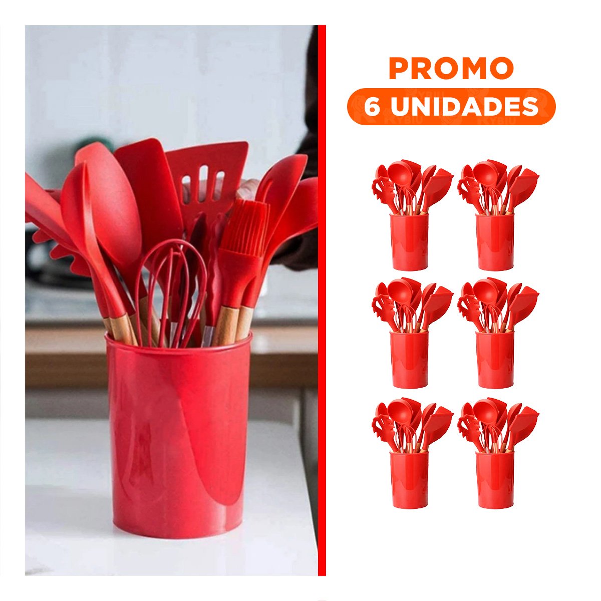 PACK6 CONJUNTO COMPLETO COLOR ROJO CON 12 PIEZAS FABRICADAS EN SILICONA FLEXIBLE - 1