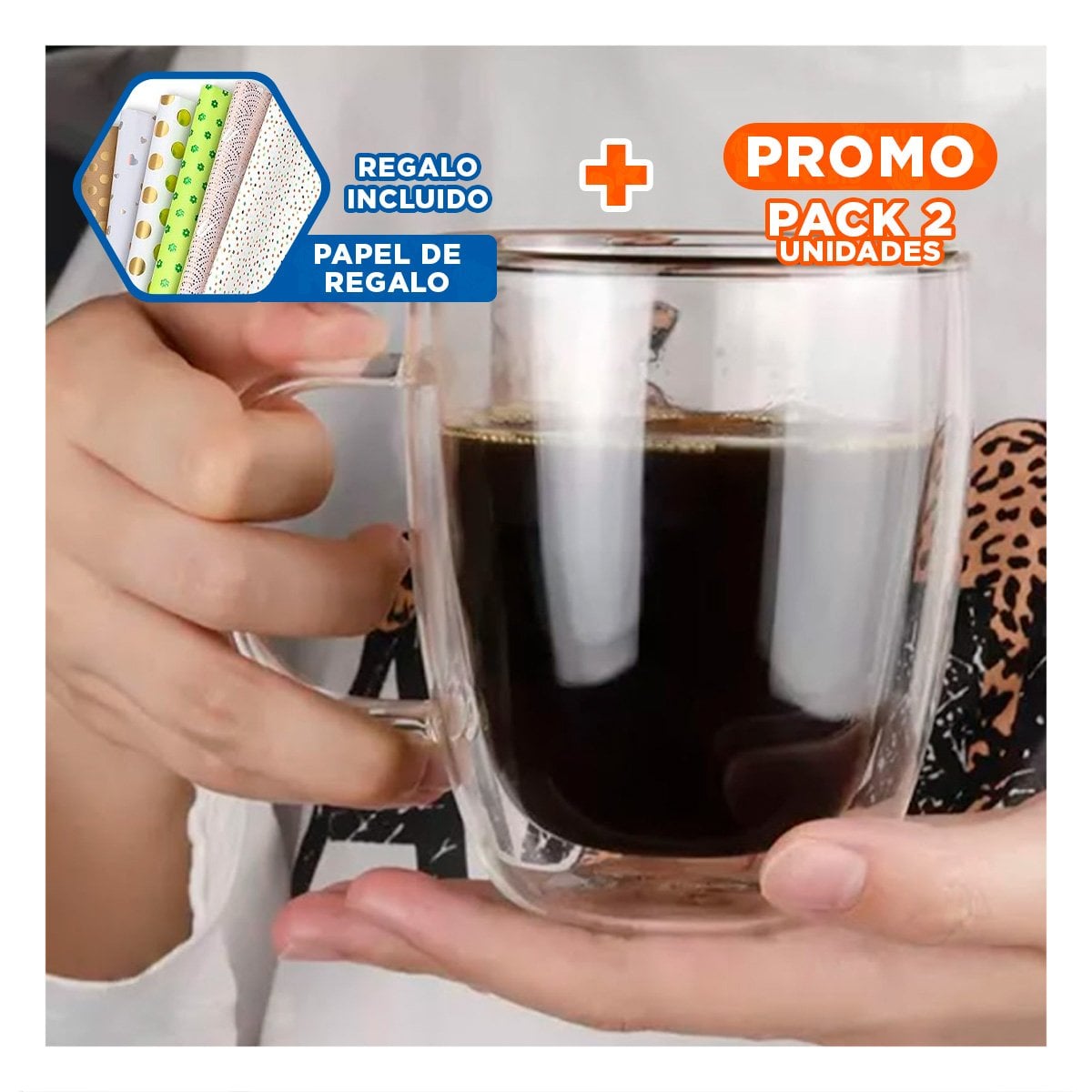 PACK2 JARRO DOBLE CAPA EN VIDRIO TRANSPARENTE CON TOQUE SOFISTICADO Y+PAPEL REGALO - 1