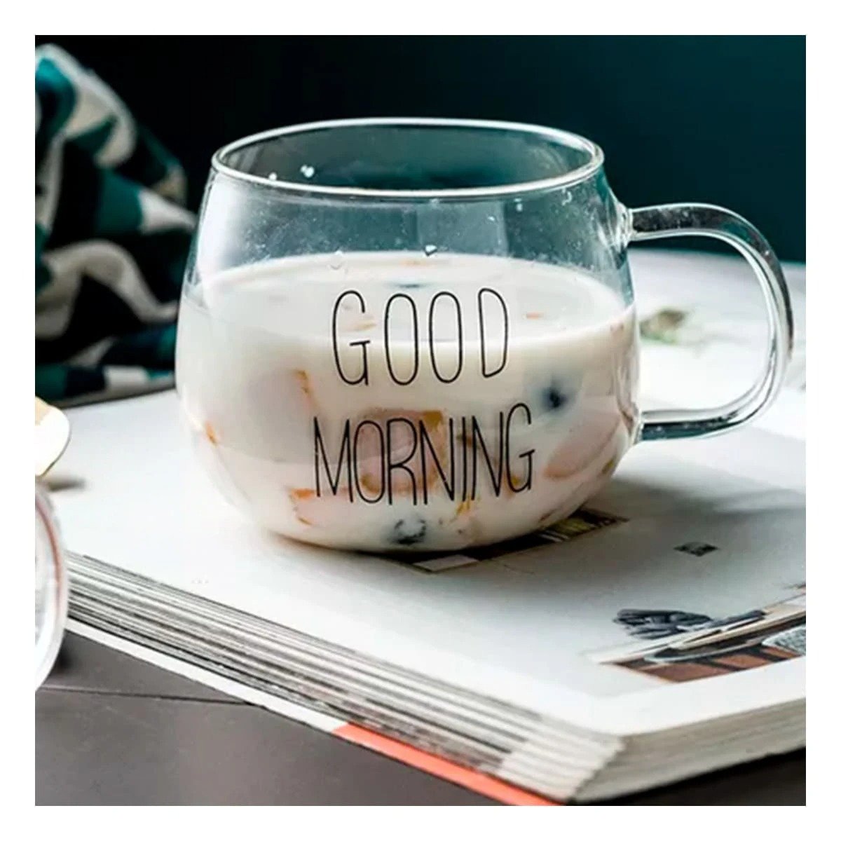 PACK12 JARRO 350 ML EN VIDRIO TRANSPARENTE ESTETICA FRASE GOOD MORNING Y+PAPEL REGALO - 3
