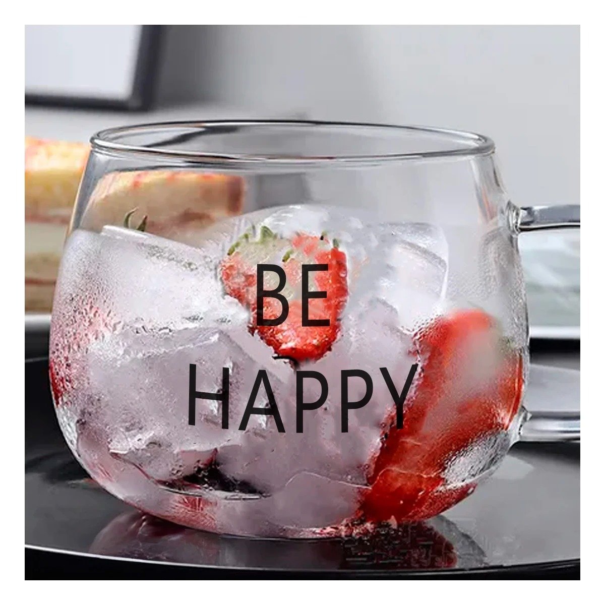 PACK6 COPA 350 ML EN VIDRIO TRANSPARENTE ESTETICA FRASE BE HAPPY Y+REGALO STICKER - 3