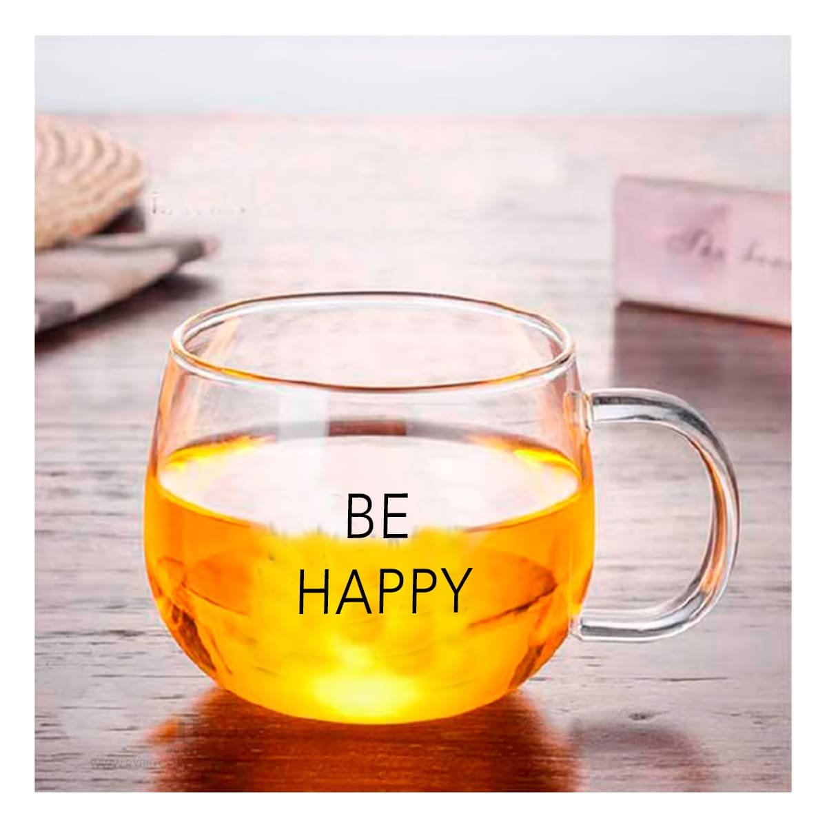 PACK6 COPA 350 ML EN VIDRIO TRANSPARENTE ESTETICA FRASE BE HAPPY Y+REGALO STICKER - 5