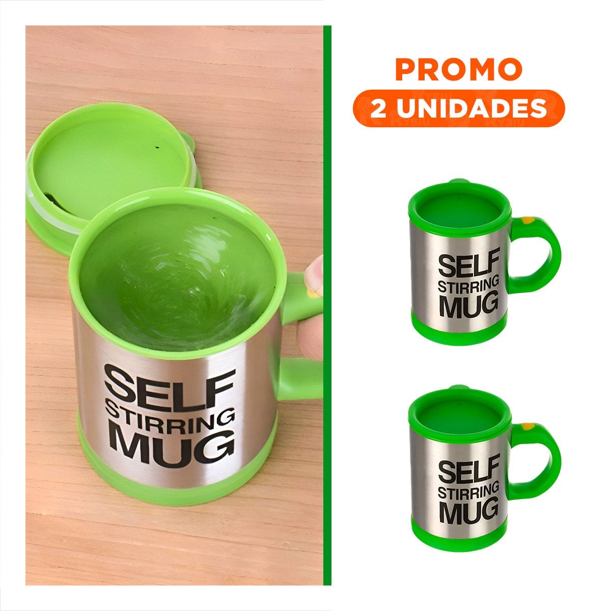 PACK2 AGITADOR PARA CAFE 400 ML CON 2 PILAS AAA PARA OFICINA VERDE - 1