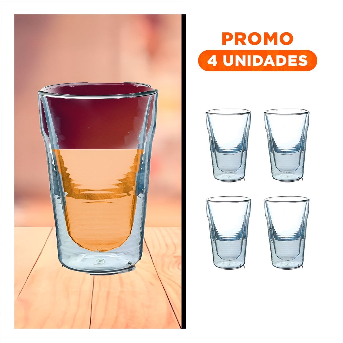PACK4 JARRO 260ML DOBLE CAPA EN VIDRIO BOROSILICATO CON ACABADO TRANSPARENTE Y+REGALO STICKER - 1