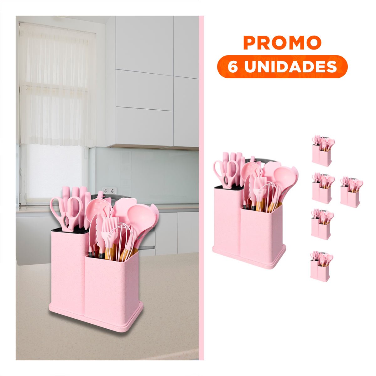 PACK6 EQUIPO ROSADO INTEGRA 18 PIEZAS EN COCINA MODERNA INOXIDABLE - 1
