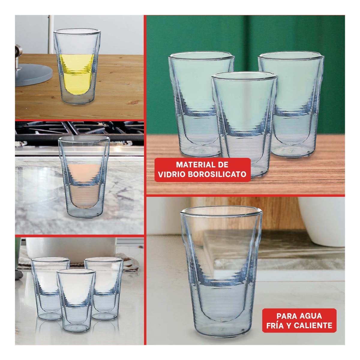 PACK2 VASO DOBLE CAPA EN VIDRIO BOROSILICATO TRANSPARENTE CAPACIDAD 260ML Y+PAPEL REGALO - 3