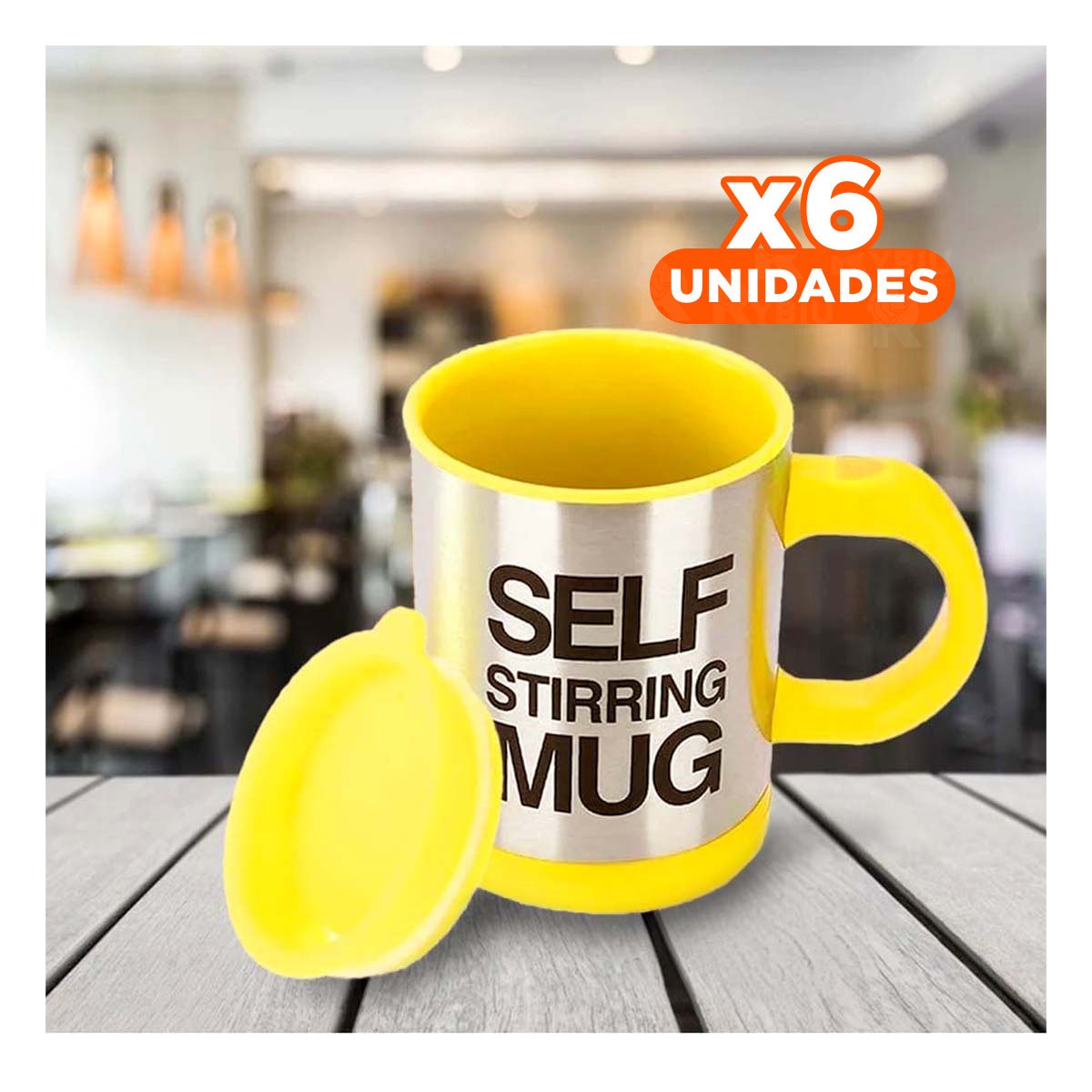 PACK6 TAZA BATIDORA COMPACTA 400 ML CON 2 PILAS AAA AMARILLO Y+REGALO STICKER - 1
