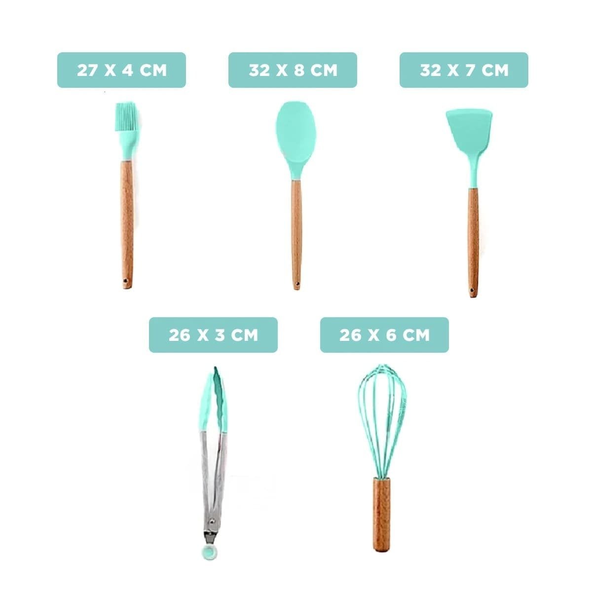 PACK12 COLECCION DE COCINA EN SILICONA COLOR VERDE CON 12 PIEZAS PARA USO DIARIO Y+PAPEL REGALO - 4