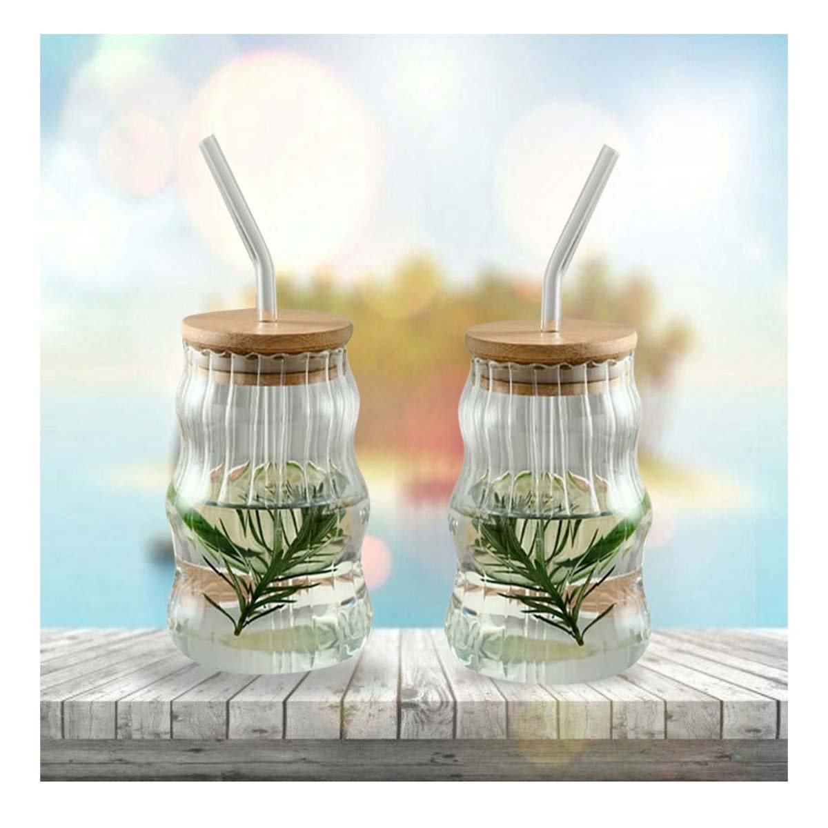 PACK6 JARRA RAYADA DE VIDRIO 500 ML CON TAPA AJUSTABLE - 5