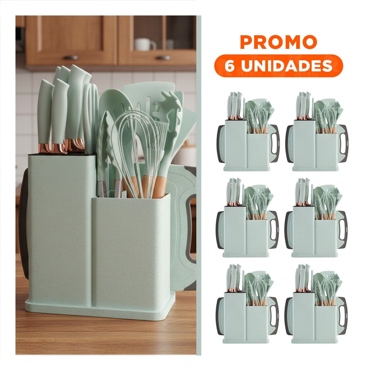 PACK6 EQUIPO COCINA PROFESIONAL EN VERDE CON CUERPO ACERO INOXIDABLE Y+PAPEL REGALO - 1