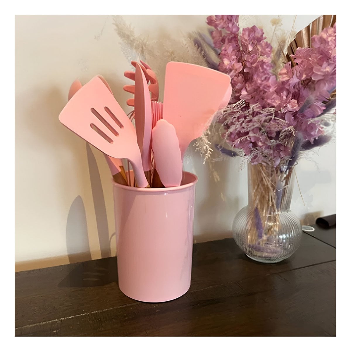 PACK6 CONJUNTO DE COCINA EN SILICONA COLOR ROSADO CON 12 PIEZAS PARA USO DIARIO Y+PAPEL REGALO - 2