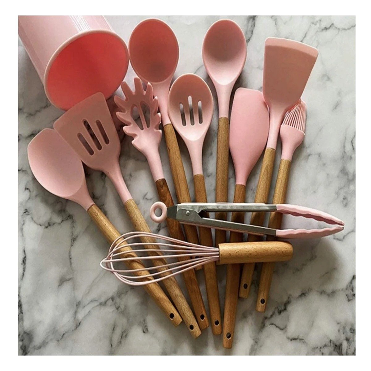 PACK4 SET PRACTICO DE COCINA COLOR ROSADO CON 12 PIEZAS EN SILICONA FLEXIBLE Y+PAPEL REGALO - 5