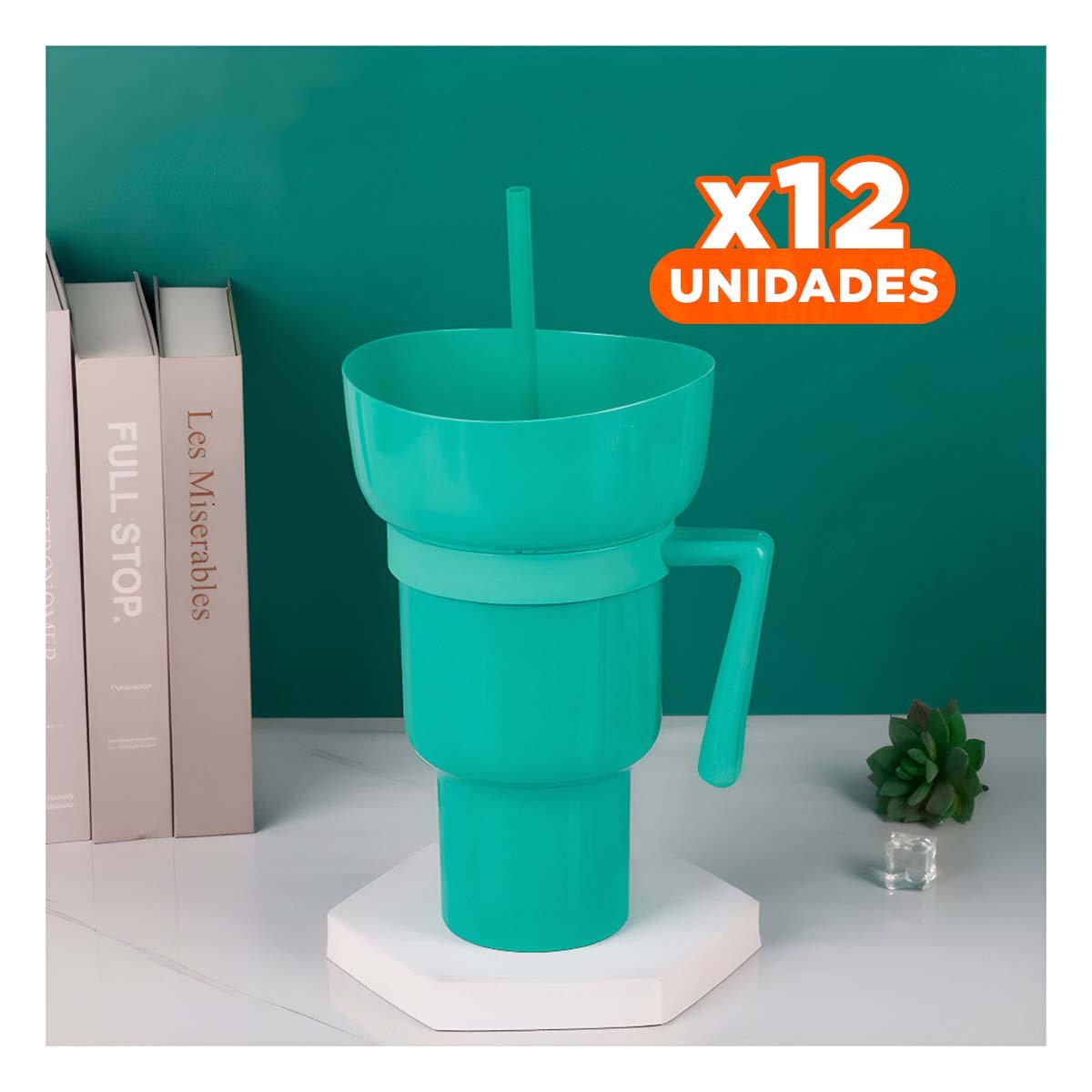 PACK12 CONTENEDOR PARA BEBIDAS Y SNACKS 2 EN 1 DE MATERIAL ABS VERDE - 1