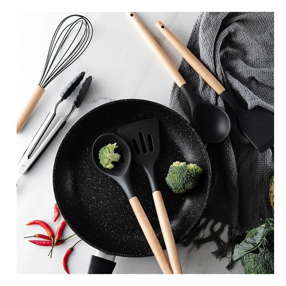 PACK6 EQUIPO 18 PIEZAS ACERO INOXIDABLE TONO NEGRO ADAPTADO A COCINA Y+REGALO STICKER - 5