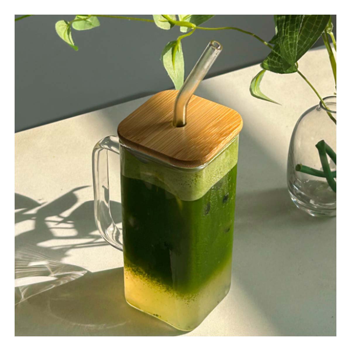 PACK12 VASO PARA JUGOS 350 ML TRANSPARENTE CON ASA TAPA Y+REGALO STICKER - 3