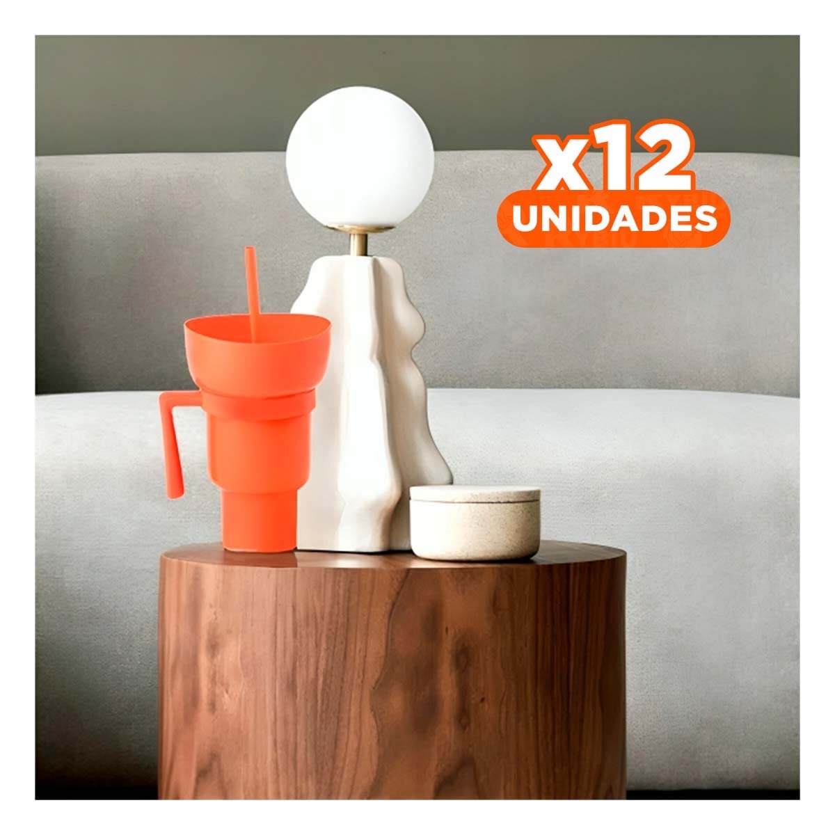 PACK12 CONTENEDOR PARA BEBIDAS Y SNACKS 2 EN 1 DE MATERIAL ABS ANARANJADO - 1