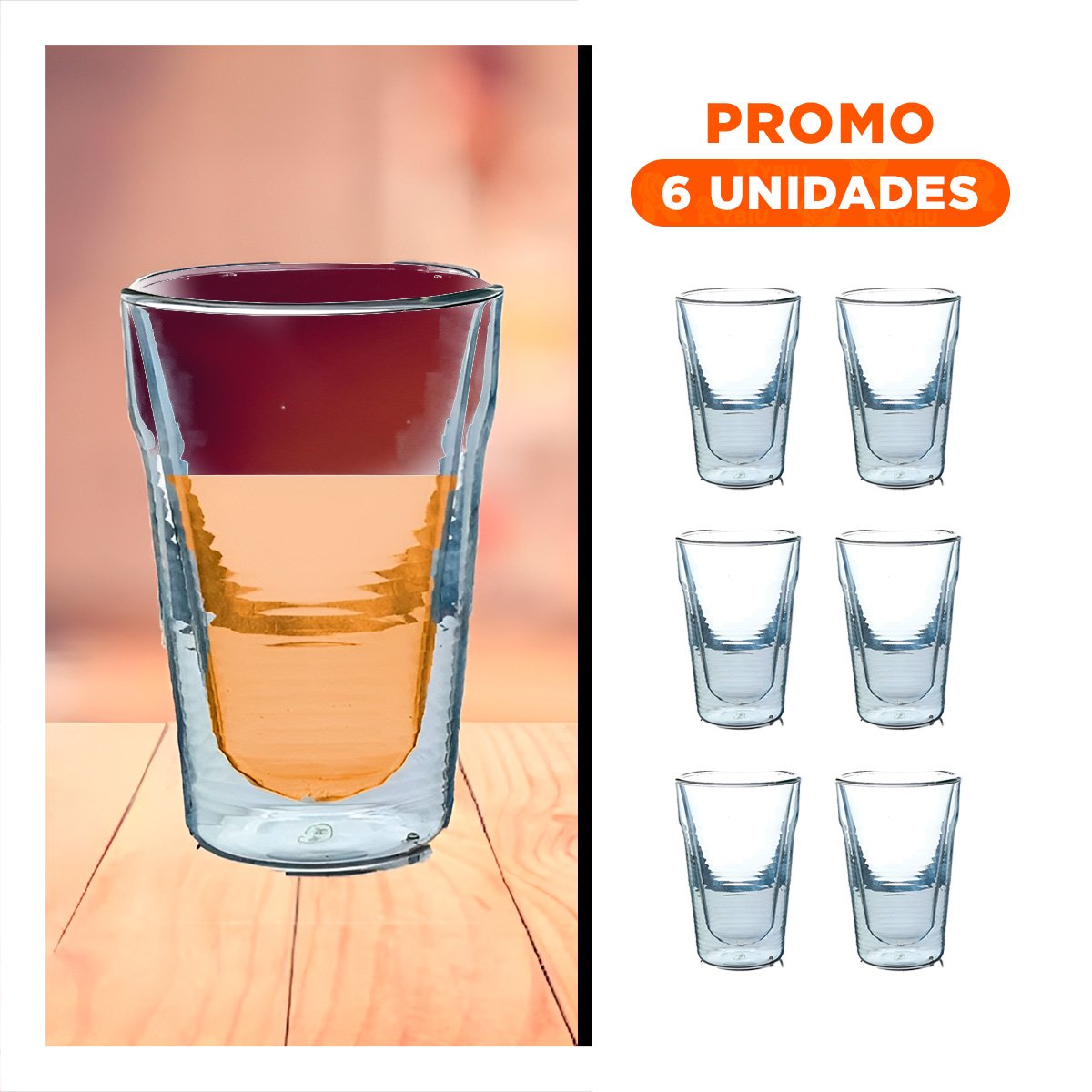 PACK6 JARRO DE VIDRIO BOROSILICATO EN TRANSPARENTE 260ML ESTILO DOBLE CAPA - 1