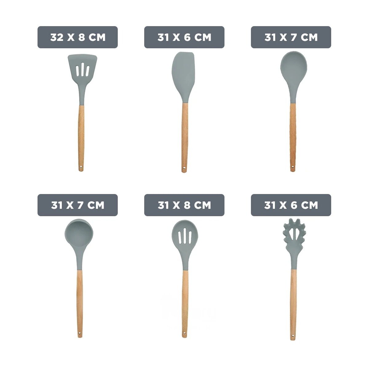PACK12 COLECCION DE COCINA EN SILICONA COLOR GRIS CON 12 PIEZAS PARA USO DIARIO Y+PAPEL REGALO - 4