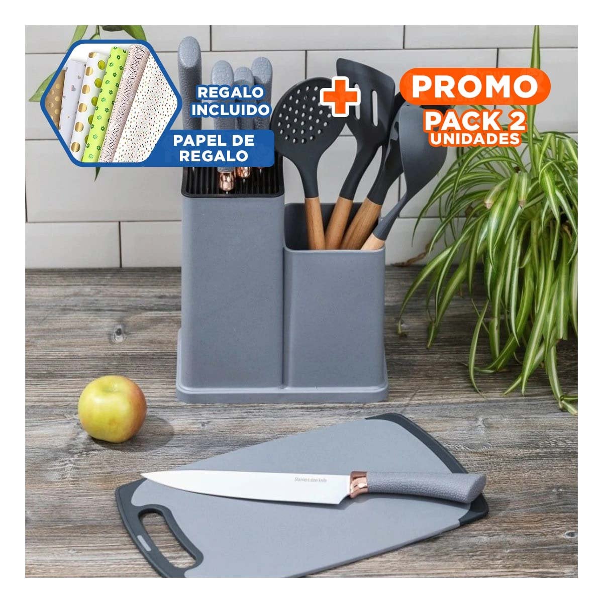 PACK2 SET 18 PIEZAS COCINA PROFESIONAL FABRICADAS EN ACERO INOXIDABLE PLOMO Y+PAPEL REGALO - 1