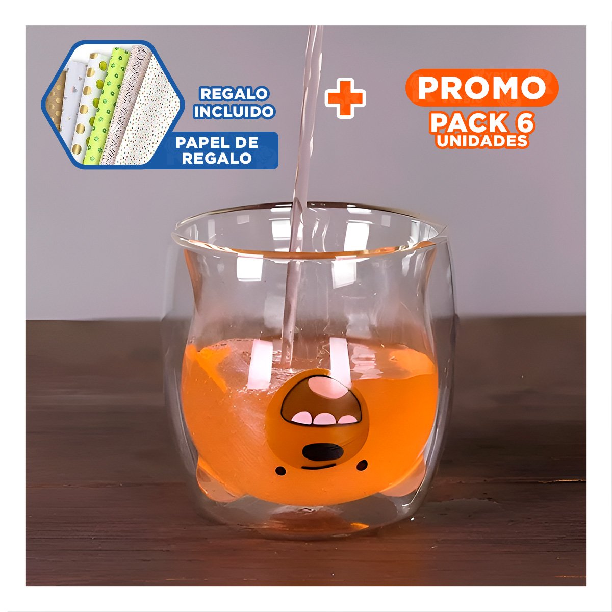 PACK6 VASO DOBLE CAPA EN VIDRIO BOROSILICATO CON ACABADO TRANSPARENTE Y+PAPEL REGALO - 1