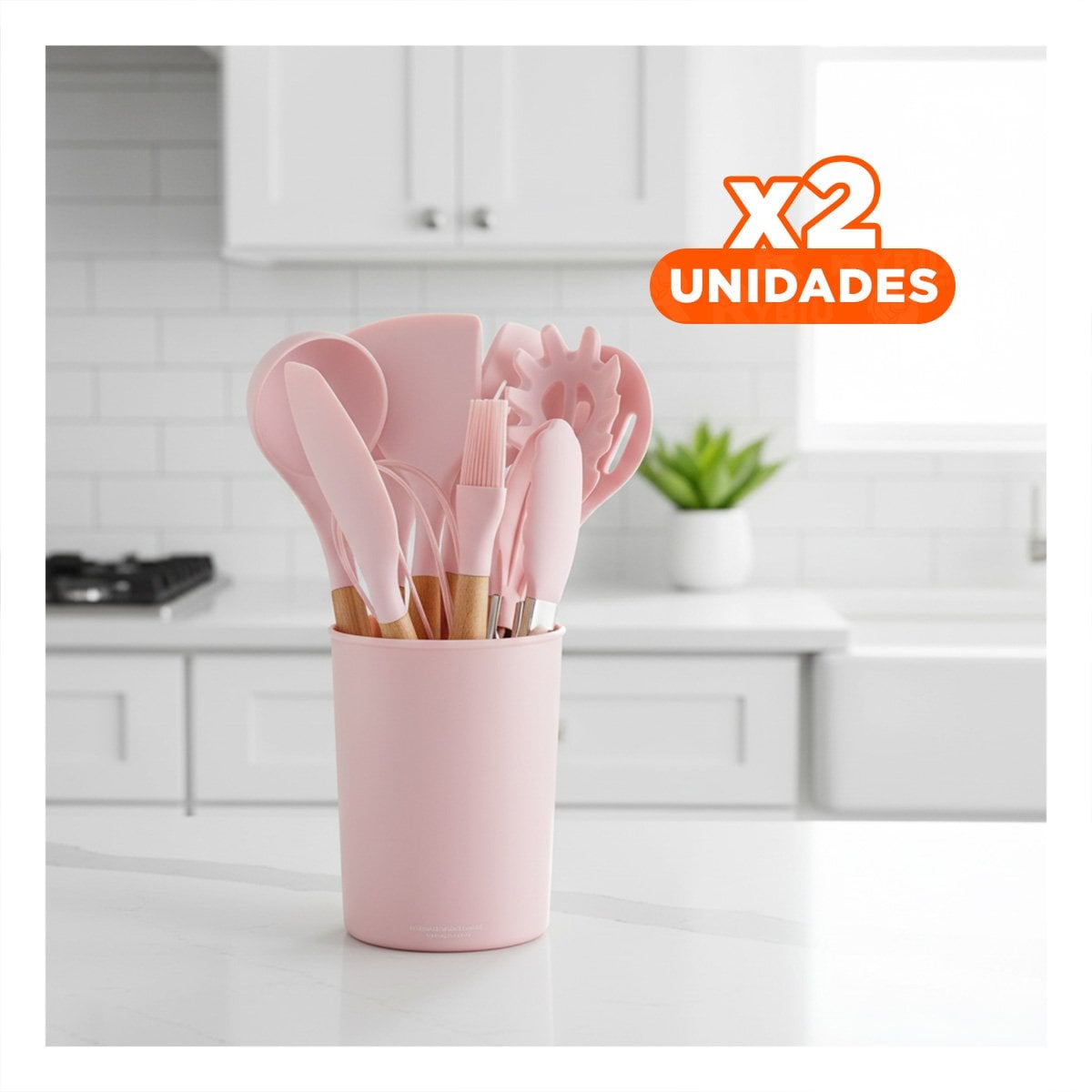 PACK2 SET DOMESTICO DE 12 PIEZAS COLOR ROSADO FABRICADO EN SILICONA PARA USO Y+REGALO STICKER - 1