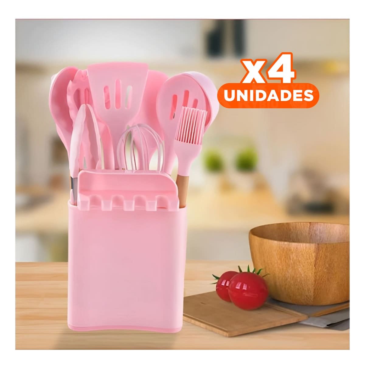 PACK4 SET TERMICO DE COLOR ROSADO 11 CUCHARONES EN SILICONA CON POSA - 1
