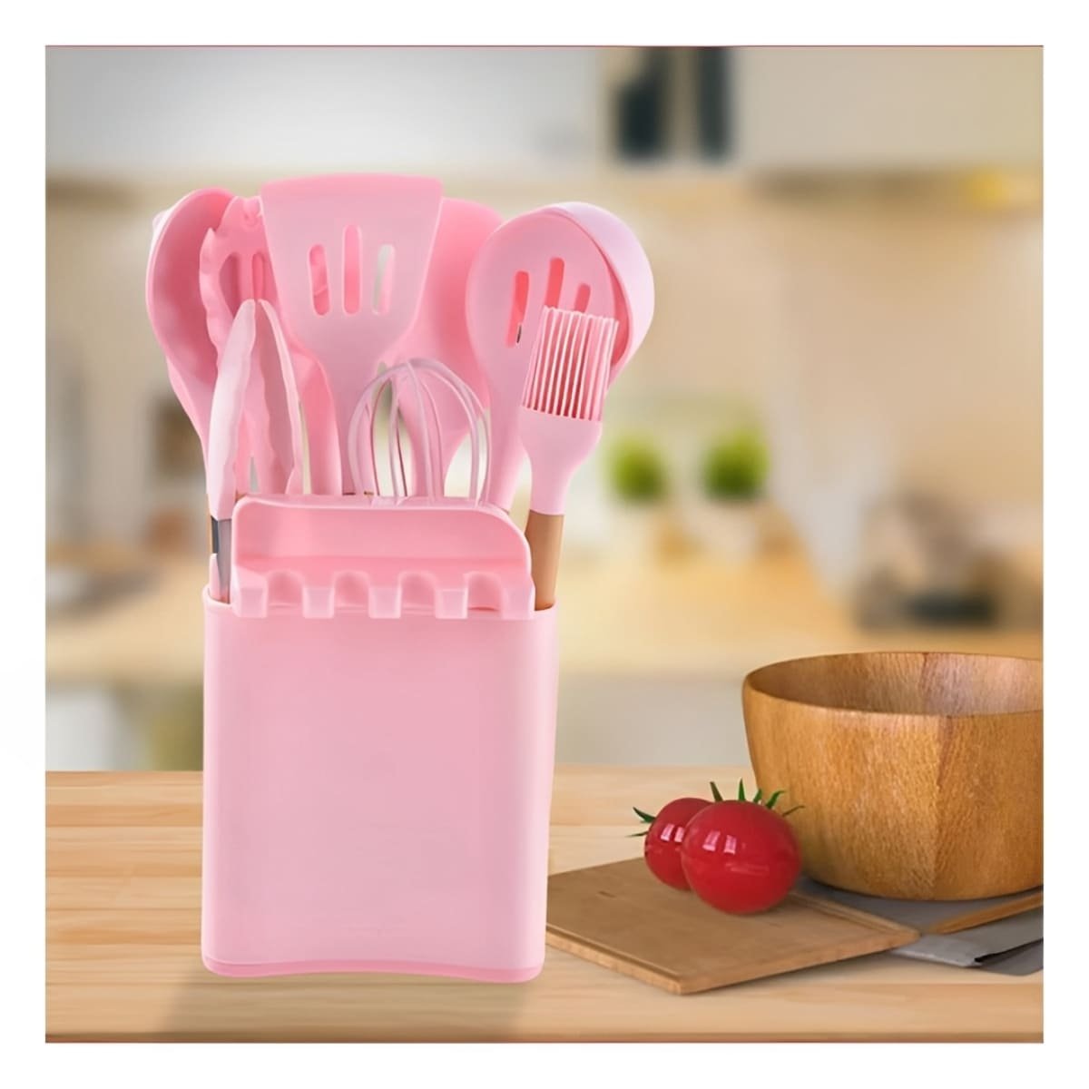 PACK2 CUCHARONES ANTIADHERENTES DE COLOR ROSADO SILICONA SET DE 11 CON POSA Y+PAPEL REGALO - 5