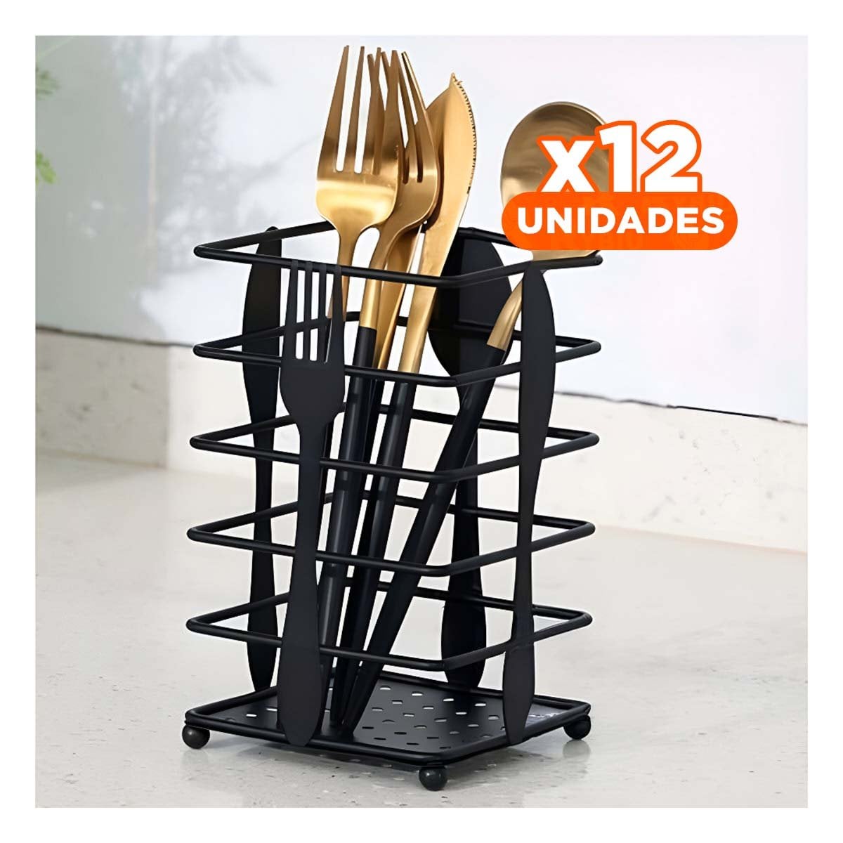 PACK12 SOPORTE RECTANGULAR CON ESTRUCTURA DE METAL NEGRO PARA CUBIERTOS - 1