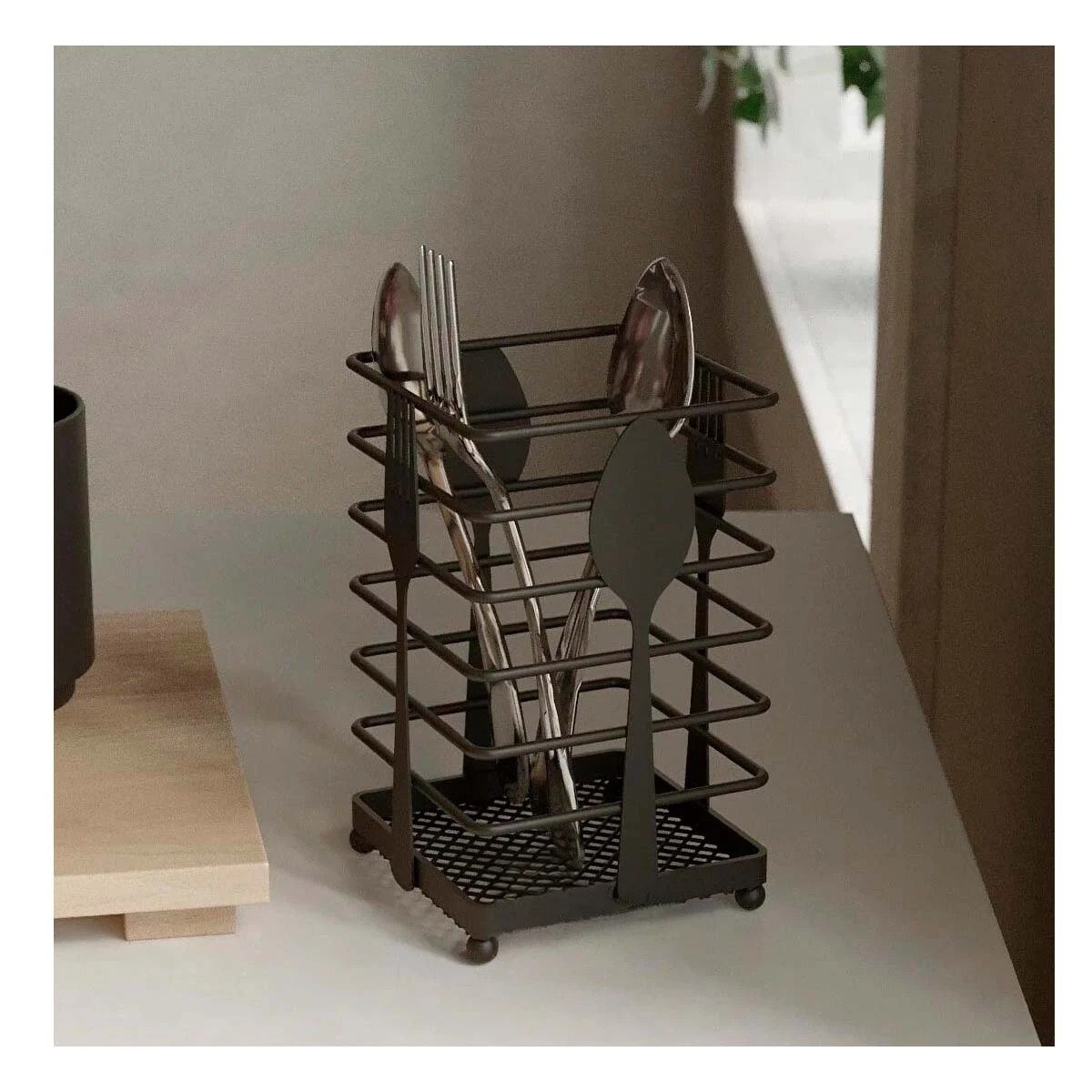 PACK12 SOPORTE RECTANGULAR CON ESTRUCTURA DE METAL NEGRO PARA CUBIERTOS - 5
