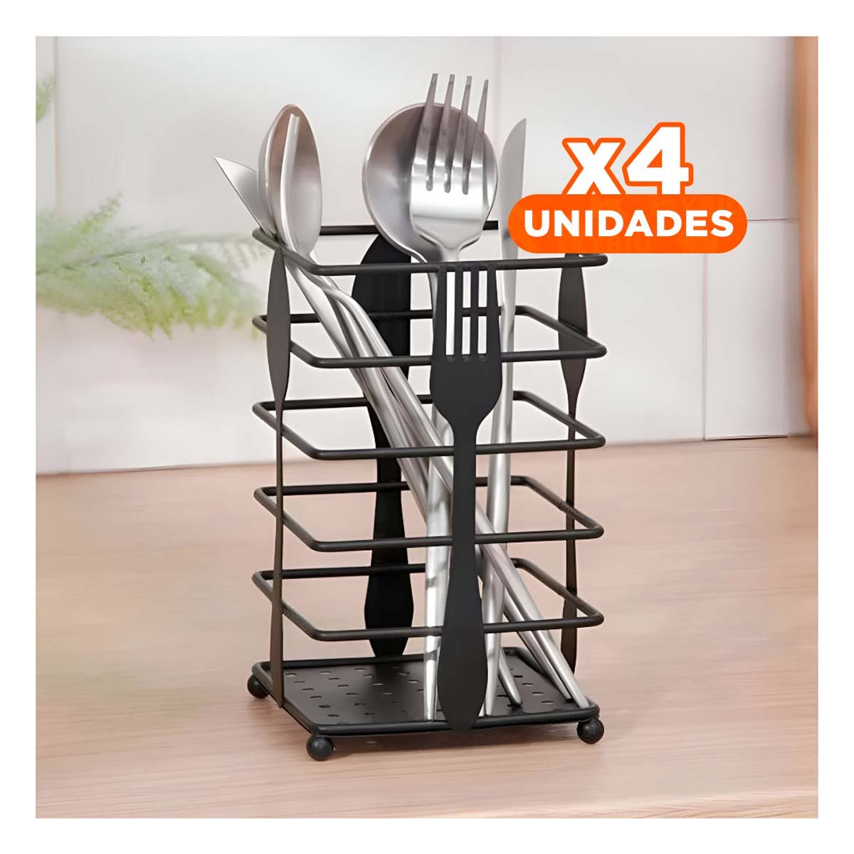 PACK4 ORGANIZADOR RECTANGULAR DE METAL PARA CUBIERTOS EN COLOR NEGRO PARA MESA - 1