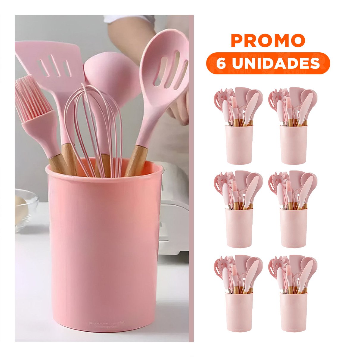 PACK6 CONJUNTO COMPLETO COLOR ROSADO CON 12 PIEZAS FABRICADAS EN SILICONA FLEXIBLE - 1