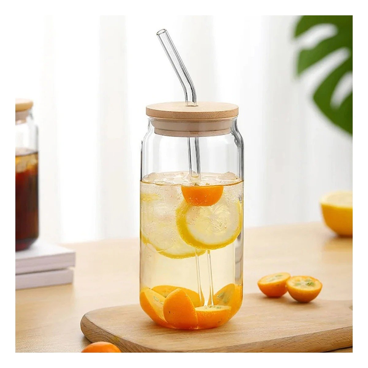 PACK6 TAZA PRACTICA DE VIDRIO 500ML CON TAPA Y SORBETE TRANSPARENTE Y+PAPEL REGALO - 2