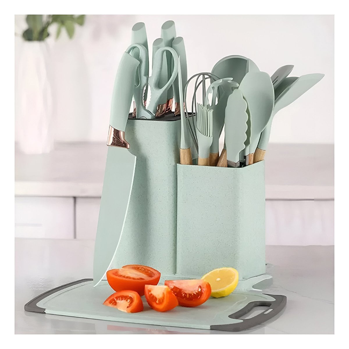 PACK2 SET COCINA INTEGRAL ACABADO VERDE CON 18 PIEZAS Y TABLA INOXIDABLE - 3