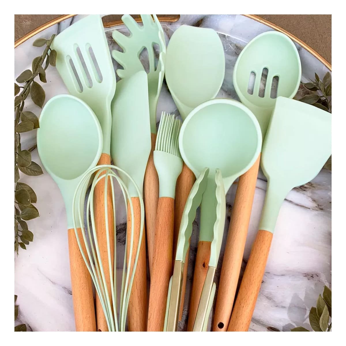 PACK2 SET COCINA INTEGRAL ACABADO VERDE CON 18 PIEZAS Y TABLA INOXIDABLE - 5