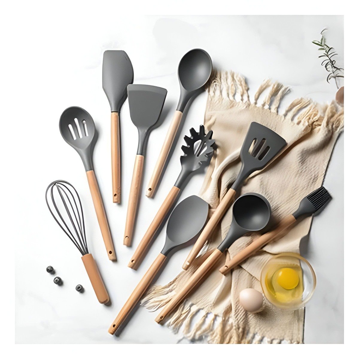 PACK6 CONJUNTO DE COCINA EN SILICONA COLOR GRIS CON 12 PIEZAS PARA USO DIARIO Y+PAPEL REGALO - 2