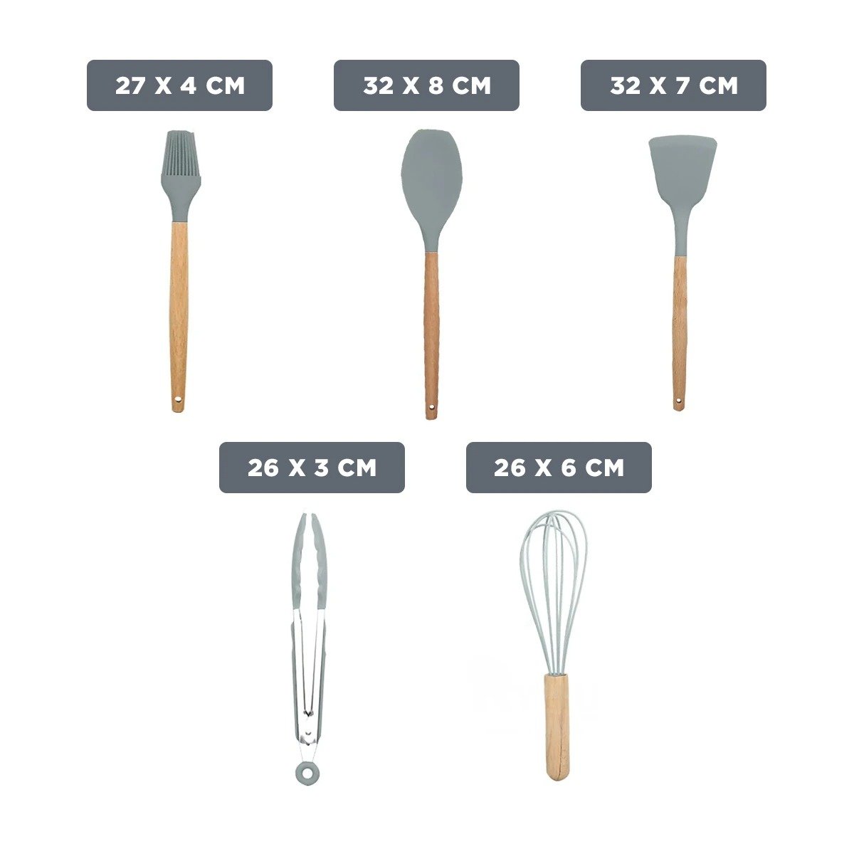 PACK6 CONJUNTO DE COCINA EN SILICONA COLOR GRIS CON 12 PIEZAS PARA USO DIARIO Y+PAPEL REGALO - 4