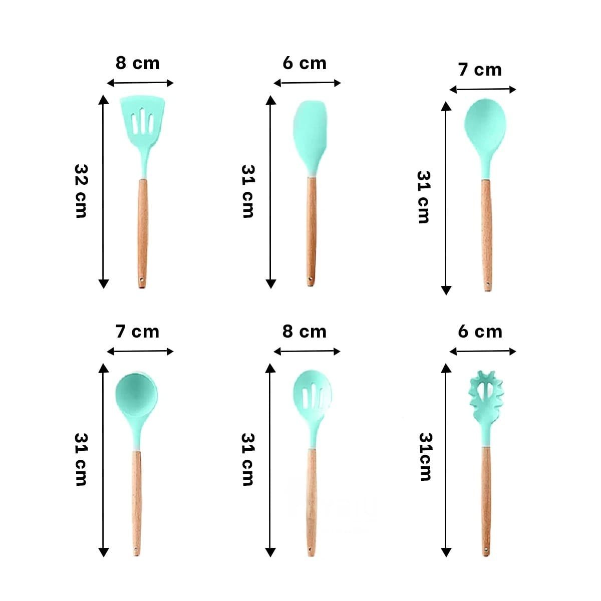 PACK12 CONJUNTO FUNCIONAL PARA COCINA COLOR VERDE CON 12 PIEZAS EN SILICONA - 4