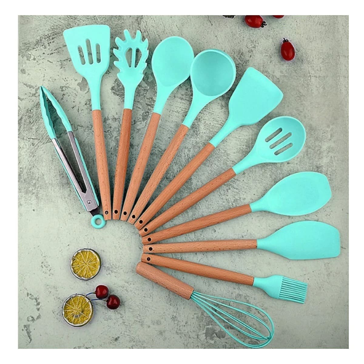PACK12 CONJUNTO FUNCIONAL PARA COCINA COLOR VERDE CON 12 PIEZAS EN SILICONA - 5